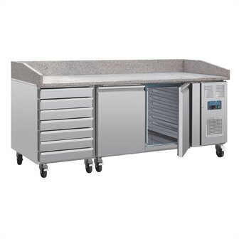 Polar pizza werkbank met marmeren blad en deeglades 428 liter