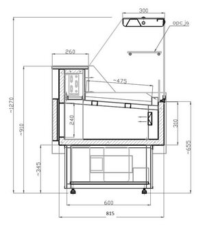 Koeltoonbank zwart  - 1584 x 815 mm