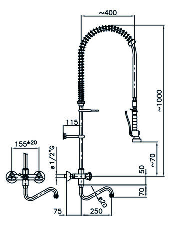 Spoeldouche wandmodel