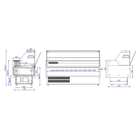 Koeltoonbank zwart - 1959 mm x 815 mm 