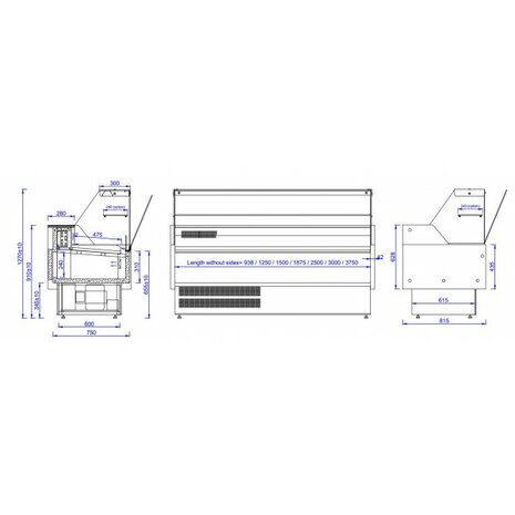 Koeltoonbank zwart  - 2584 x 815 mm