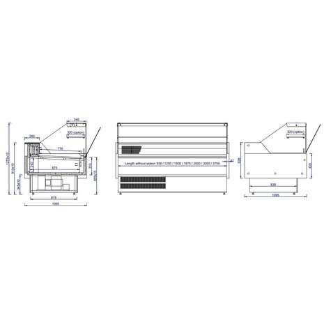 Multinox koeltoonbank zwart - 2548 mm x 1090 mm 